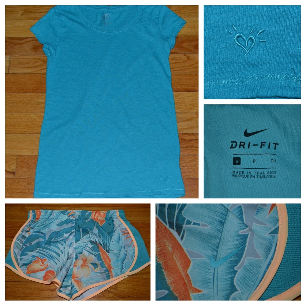 Youth girls Justice t-shirt and Nike shorts coordinating set, size S / 12